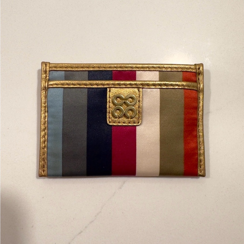 COACH Legacy Multicolor Striped Card Wallet with Gold Trim